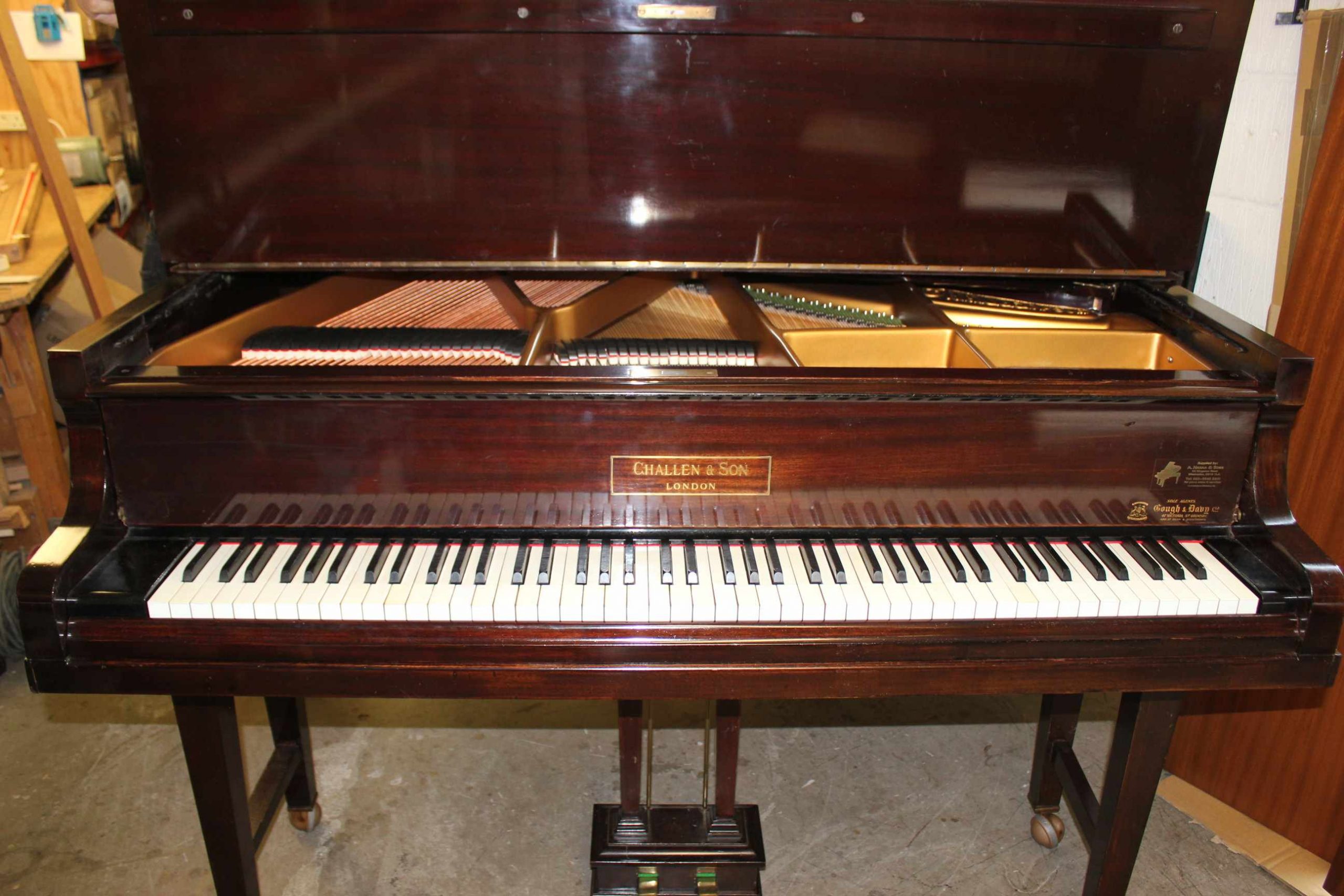 Challen antique baby grand piano front view